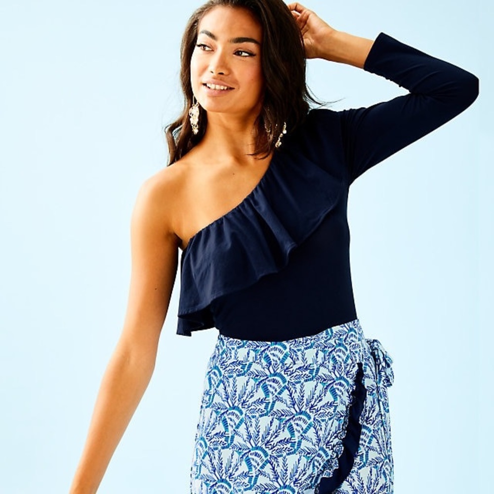 Lilly Pulitzer One Shoulder Bodysuit Navy Blue